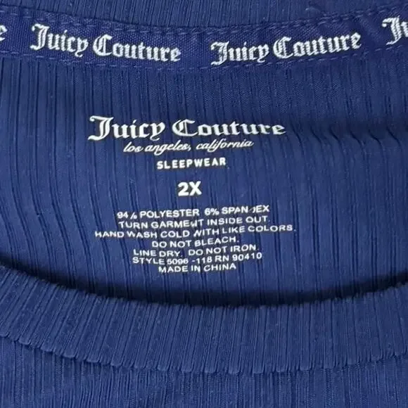 Juicy Couture 2X Velour Pajama Set Blue Rhinestone Top Black Logo Pants Y2K - Picture 3 of 7